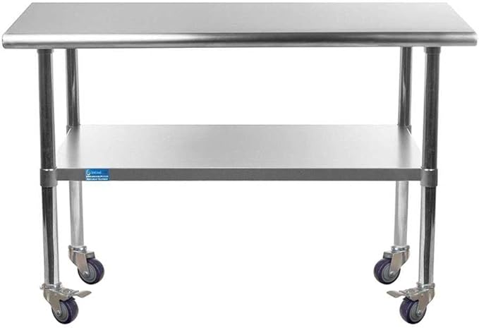 AmGood 48" Long x 36" Deep Stainless Steel Table with Casters