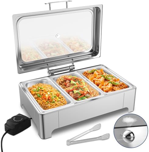 Electric Chafing Dish, 3 x 3QT Buffet Warmer with Glass Lids by THXSUN