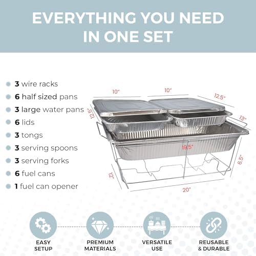 Large Full Size 33-Pcs Disposable Chaffing Buffet with-Covers, Utensils, Fuel Cans – Premium Chafing Dish Set for Events, Parties, Catering - Image 3