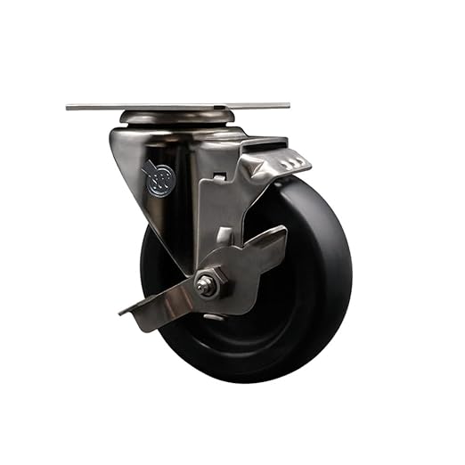 Service Caster Brand Replacement Caster for Uline Caster H-7444SWB - Stainless Steel Swivel Top Plate Caster with 4 Inch Polyolefin Wheel and Top Lock Brake - Fits Carts and Platform Trucks H-5546