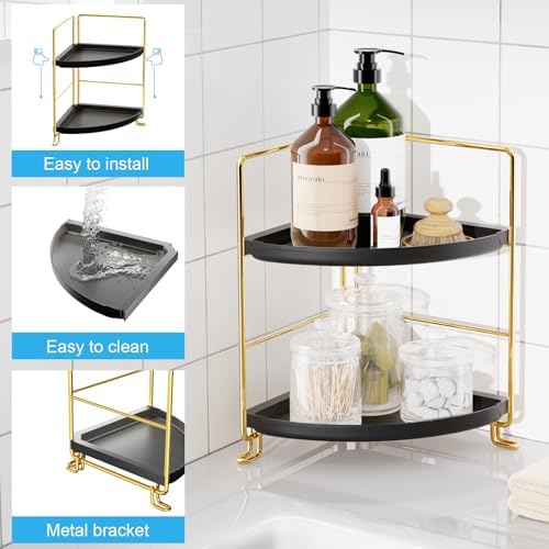 FSyueyun 2-Tier Corner Bathroom Counter Organizer, Gold & Black - Image 4