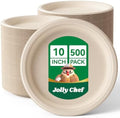 Compostable Heavy Duty 10 Inch 500 Pack Disposable Eco-Friendly Paper Plate by JOLLYCHEF