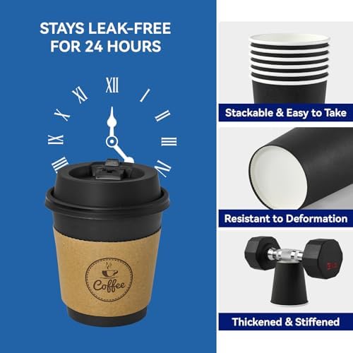 JOLLY CHEF 10 oz Coffee Cups with Lids, Sleeves and Stirrers 100 Count - Image 2
