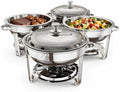 Chafing Dishes for Buffet, 4 Pack 5QT Round Stainless Steel Chafing Dish Set for Home Parties, Christmas Gatherings, Catering Events Complete Buffet Warmer Set (Silver 4) by KScocina