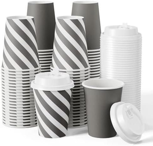 JOLLY CHEF 100 Pack 12 oz Paper Coffee Cups with Lids Disposable Paper Cups by JOLLYCHEF