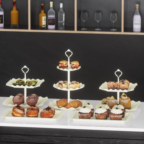 10 Pack Cake Stand Set with 3 x Two-Tier and 3 x Three-Tier Cupcake Stands, Plastic Dessert Table Stand Set 3 Tired Cookie Tray and 4 Pcs Dessert Trays - Image 6
