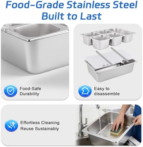 Cold Food Buffet Server 5 Pans (4 Pans×1.6Qt & 1 Pan×4QT) with Ice Packs for Salad Pizza Sauce Colded Serving Trays Condiments Containers for Parties Buffet - Image 5