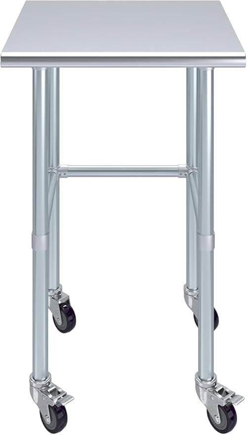 Stainless Steel Work Table Open Base & Wheels | Work Station | Metal Work Bench (Stainless Steel Work Table Open Base + Casters) (24" Long x 24" Deep)