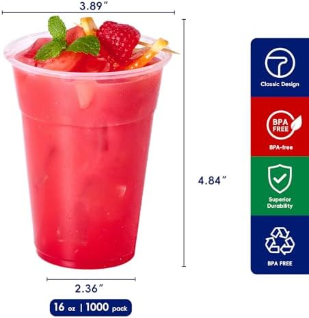 JOLLY CHEF 1000 Pack 16 oz Disposable Clear Plastic Cups, Drinking Cups - Image 2