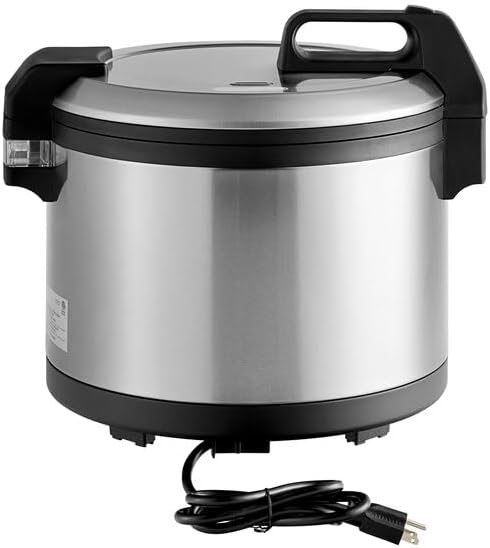 Commercial Rice Cooker and Warmer, 60 Cup Capacity, Stainless Steel, Electric 1550W, Hinged Lid, Non-Stick Pot, 18x15.5x15.4 Inches, Silver