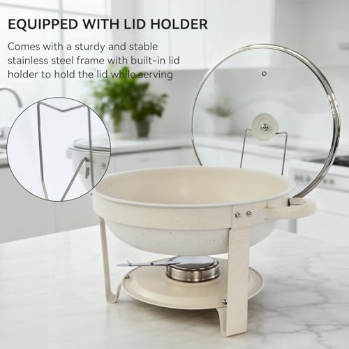 White Chafing Dishes for Buffet, [Game Changer Maifanite-Coated] Round Chafing Dish Buffet Set of 4Pack, Buffet Servers & Warmers, 5QT Food Warmers for Parties Wedding Birthday Catering Church Events - Image 5