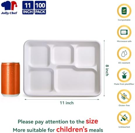 Compostable 5 Compartment Paper Plates 11*8 Inch 100 Pack Divided Plates - Image 2