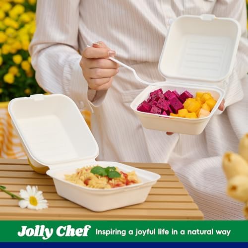 6" Sugarcane to go food containers, 1-Compartment Clamshell Food Containers - Image 6