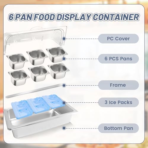 Ice Food Serving Display Tray with 6 Pan, Stainless Steel Salad Bar Buffet Station for Home, Pizza Topping Station, Ice Tray for Food Buffet, Cold Food Buffet Server for Party Home Hotel Kitchen - Image 5
