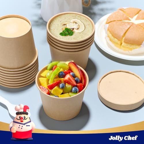 JOLLY CHEF 12 oz Disposable Paper Soup Containers with Lids 50 Pack - Image 4