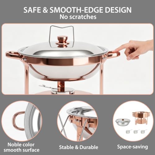 4-Pack Rose Gold Chafing Dishes for Buffet – 6QT 304 Stainless Steel Complete Food Warmer Set with Lids, Water Pans & Fuel Holders, Ideal for Weddings, Parties & Events - Image 5