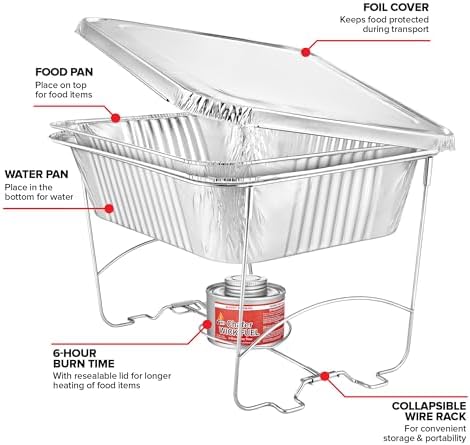 Complete Chafing Dish Buffet Set (39pc) Disposable Catering Supplies- Includes Serving Utensils, 6hr Fuel cans, 6 Half Size Chafing Pans & Wire Racks- Premium Party Food Warmer Trays - Image 3