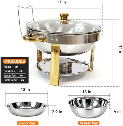 6QT Chafing Dishes Buffet, Food Warmers for Parties with Glass Lid, 4 Pack - Image 2