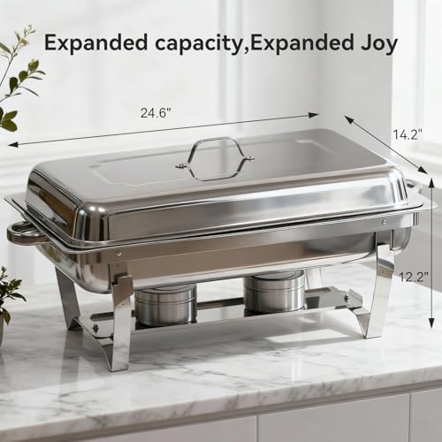 9Qt Chafing Dishes for Buffet, 4 Pack Silver 304 Stainless Steel Chafing Dish Sets, Food Warmers for Parties,Complete Buffet Servers and Warmers with Multiple Size Pans to Keep Food Warm - Image 2