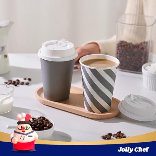 JOLLY CHEF 100 Pack 12 oz Paper Coffee Cups with Lids Disposable Paper Cups - Image 4