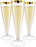JOLLY CHEF 36 Count Plastic Champagne Flutes 4.5 oz Gold Rim Clear Disposable Toasting Glasses by JOLLYCHEF