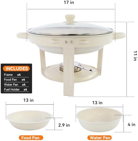 White Chafing Dishes for Buffet, [Game Changer Maifanite-Coated] Round Chafing Dish Buffet Set of 4Pack, Buffet Servers & Warmers, 5QT Food Warmers for Parties Wedding Birthday Catering Church Events - Image 2