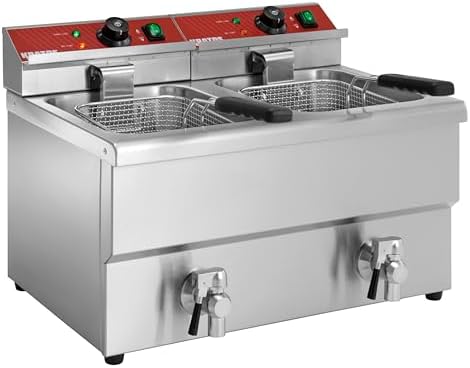 Kratos Commercial Electric Countertop Deep Fryer | Twin Tank Fryer 30 lb. Capacity | With Two Fry Baskets | ETL Certified | 208/240V | Stainless Steel (29Y-016)