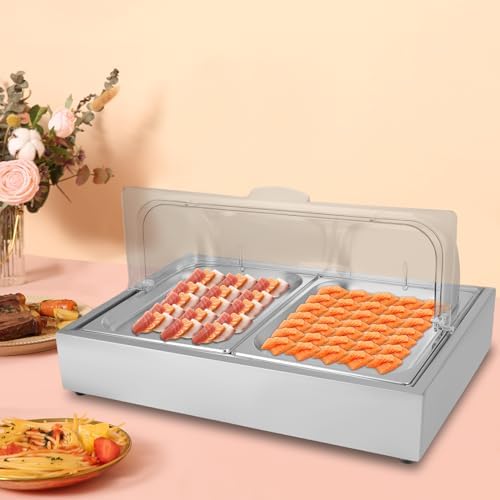 Ice Tray Chafing Dishes for Buffet Stainless Steel Ice Food Serving Display Clear Cold Food Server with Roll Lid Cooling Plate for Dishes Fruit Party - Image 3