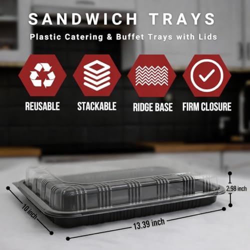 10 Pack Catering Trays with Lid – 13" Serving Trays with Lids - Reusable Serving Platter With Lid for Catering, Buffet, Picnics & Events – Party Trays With Lids (13.39 × 9.84 × 2.95 inch) - Image 2