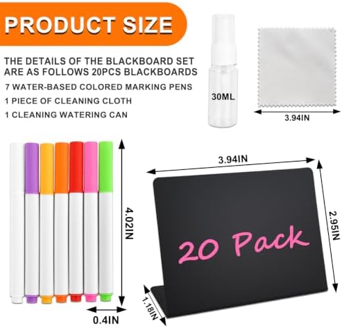 L Shape 20 Pack Mini Chalkboard Signs, Reusable Small Chalkboard Food Labels with 7 Color Markers, Spray Bottle and Cleaning Cloth for Buffet Wedding Party Table Decor - Image 2