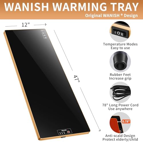 Electric Warming Tray,Extralong 47"x12",Tempered Glass Warming Mat for Food - Image 2