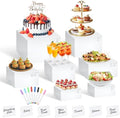 7Pcs White Acrylic Buffet Risers with Mini Sign and Marker, Food Display Risers for Party Catering Dessert Jewelry Collectibles,Acrylic Cube Nesting Boxes with Hollow Bottoms(8" 7.5" 7" 6.8" 6" 5" 5") by Qinzave