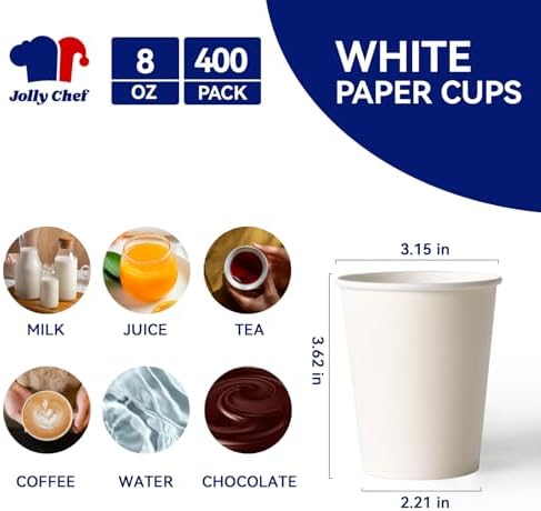 JOLLY CHEF 400 Pack 8 oz Paper Coffee Cups White Beverages Drinking Cups for Coffee and 300 Count 8.5 Inch Paper Plates for Everyday Use, Picnic, Family Gatherings, Parties - Image 3