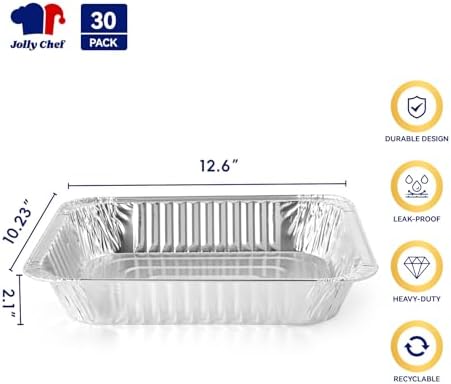 JOLLY CHEF 9x13 Aluminum Foil Pans (30 Pack) and [300 Count] Clear Plastic Spoons, Heavy Duty Disposable Spoons Utensils - Image 3