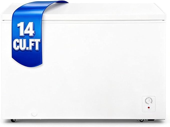 Smad Chest Freezer 14 Cu.Ft with Removable Basket, Top Open Door Deep Freezer, Mechanical Control, 4 Wheels, Low Noise, 14℉ -11.2℉, Free Standing, White