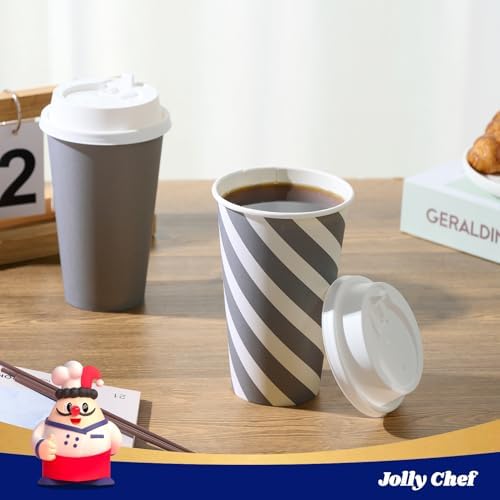 JOLLY CHEF 100 Pack 16 oz Paper Coffee Cups with Lids - Image 4