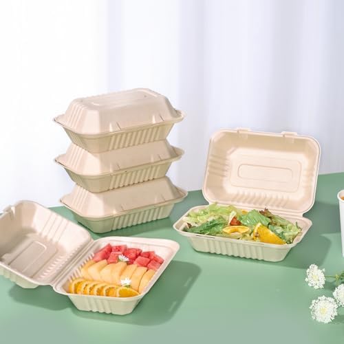 Sugarcane to go food containers, 1-Compartment Clamshell Food Containers - Image 3