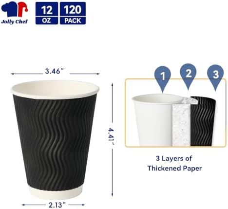 JOLLY CHEF 12 oz Paper Coffee Cups 120 Pack and 300 Pack Coffee Cup Lids - Image 4