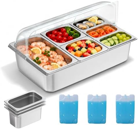 Countertop Food Serving Display Container, Cold Food Buffet Server, Salad Bar Buffet Station for Home & Cold Serving Trays for Parties, Restaurant or Kitchen (9 Pans 3 Sizes) by Unknown