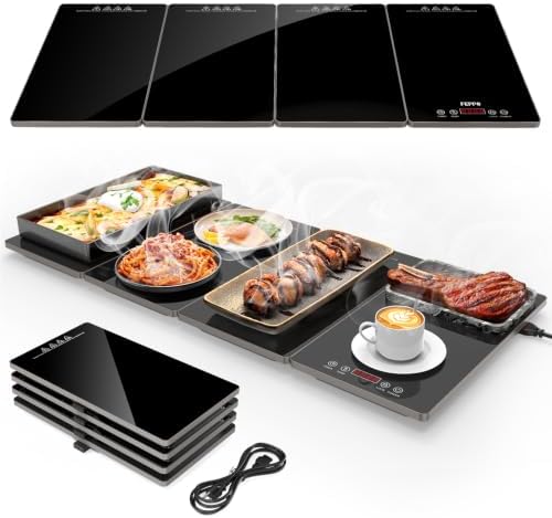 FEPPO Electric Warming Tray, 4-in-1 Food Warmers for Parties Buffet with 10 Temp Settings and Timer, 33"x15" Glass Surface Warming Mat for Food, Modular Buffet Hot Plates for Catering and Gatherings by FEPPO
