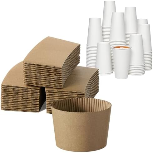 JOLLY CHEF 500 Pack Kraft Sleeves for 10, 12, 16, 20 oz Coffee Cups, 210 Pack Disposable Paper Coffee Cups 16 oz with Brown Sleeves, by JOLLYCHEF