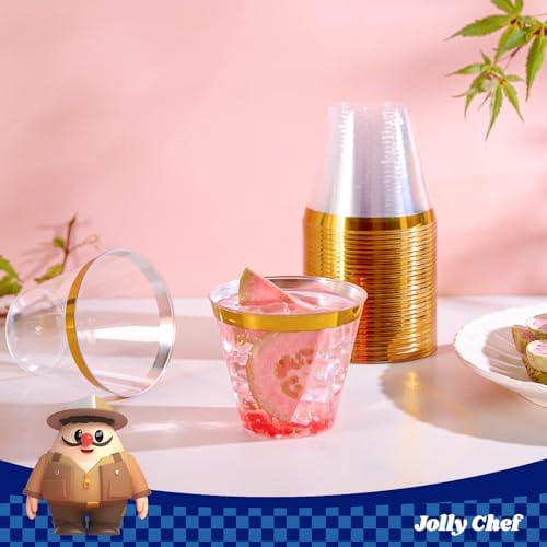 JOLLY CHEF Gold Rimmed Plastic Cups, 9 oz Clear Party Tumblers 100 Pack - Image 5