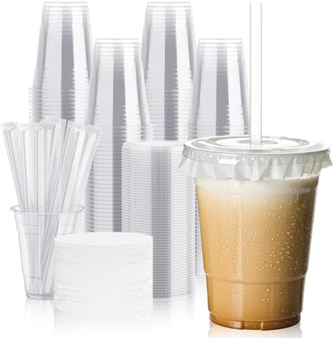 JOLLY CHEF 16 oz Plastic Cups with Lids and Straws 100 Pack for Cold Drink by JOLLYCHEF