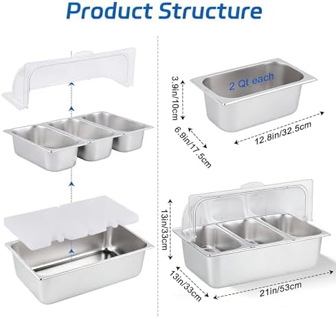 Cold Food Buffet Server 3 Pans×4QT with Ice Packs for Salad Pizza Sauce Colded Serving Trays Condiments Containers for Parties Buffet - Image 2