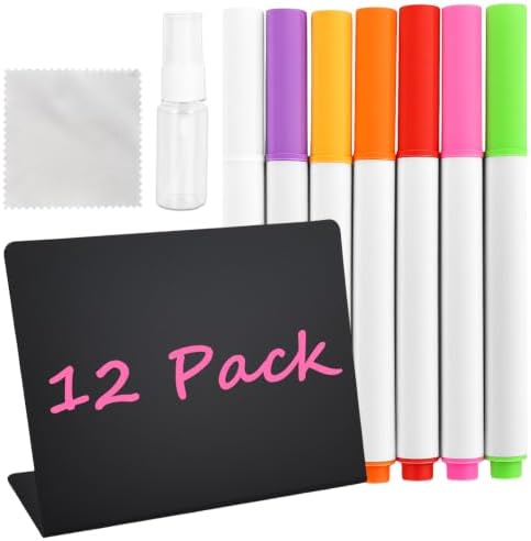 L Shape 12 Pack Mini Chalkboard Signs, Reusable Small Chalkboard Food Labels with 7 Color Markers, Spray Bottle and Cleaning Cloth for Buffet Wedding Party Table Decor by Unknown