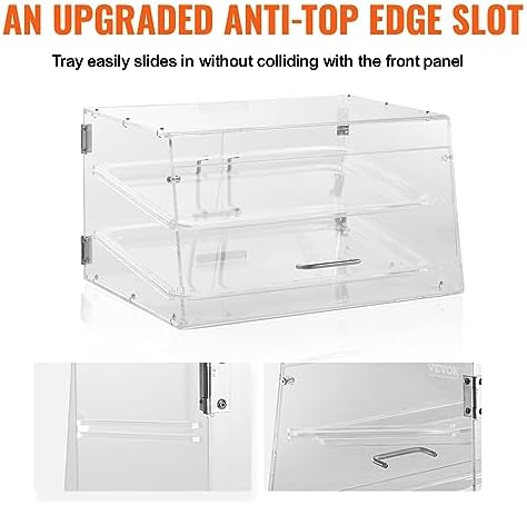 VEVOR Pastry Display Case, 2-Tier Commercial Countertop Bakery Display Case, Acrylic Display Box with Rear Door Access & Removable Shelves, Keep Fresh for Donut Bagels Cake Cookie, 20.7"x13.2"x11.9" - Image 4