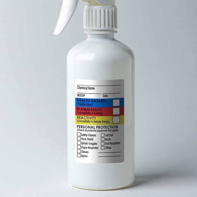 Performore SDS Stickers, 1.5x2.5 Inch Roll of 250, Right to Know Stickers - Chemical Identifying and Marking, Highly Visible and Durable Self Adhesive