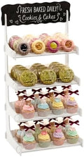 HOTCAN Cookie Display Stand for Bakers & Vendors with Acrylic Front | Wooden Dessert Stand with Chalkboard Sign for Market Booths, Craft Fairs & Events | 4 Tiered Cookie Display for Cupcakes, Muffins & Pastries (White) by HOTCAN