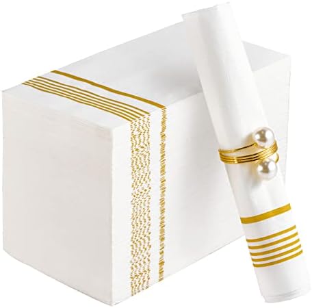 100 Paper Napkins Disposable Guest Towels, 3 Ply Gold Dinner Napkins by JOLLYCHEF
