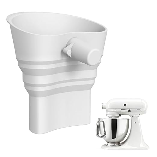 Silicone Flour 5QT 6QT 7QT Long Size Funnel for Kitchen Aid Stand Mixer,Food Grade BPA-Free Silicone Durable Long Version Funnel Fits 5QT 6QT 7QT,Mess-Free Dishwasher Safe Baking Accessory(White-Long)